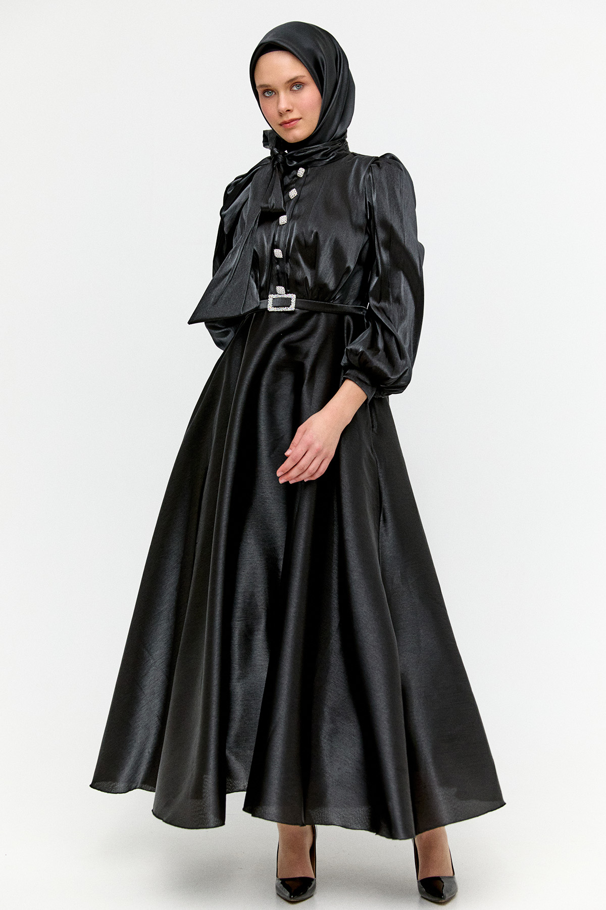 Jakarlı Şifon Abiye Elbise, Tesettür Giyim