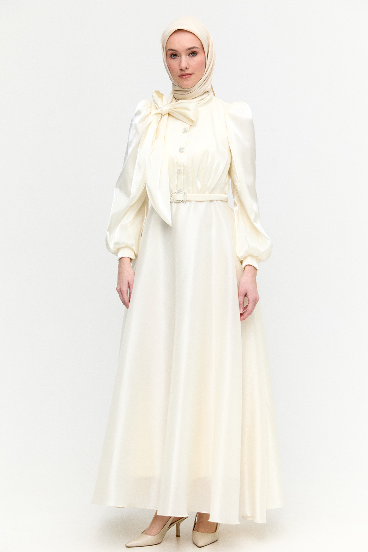 Jakarlı Şifon Abiye Elbise, Tesettür Giyim