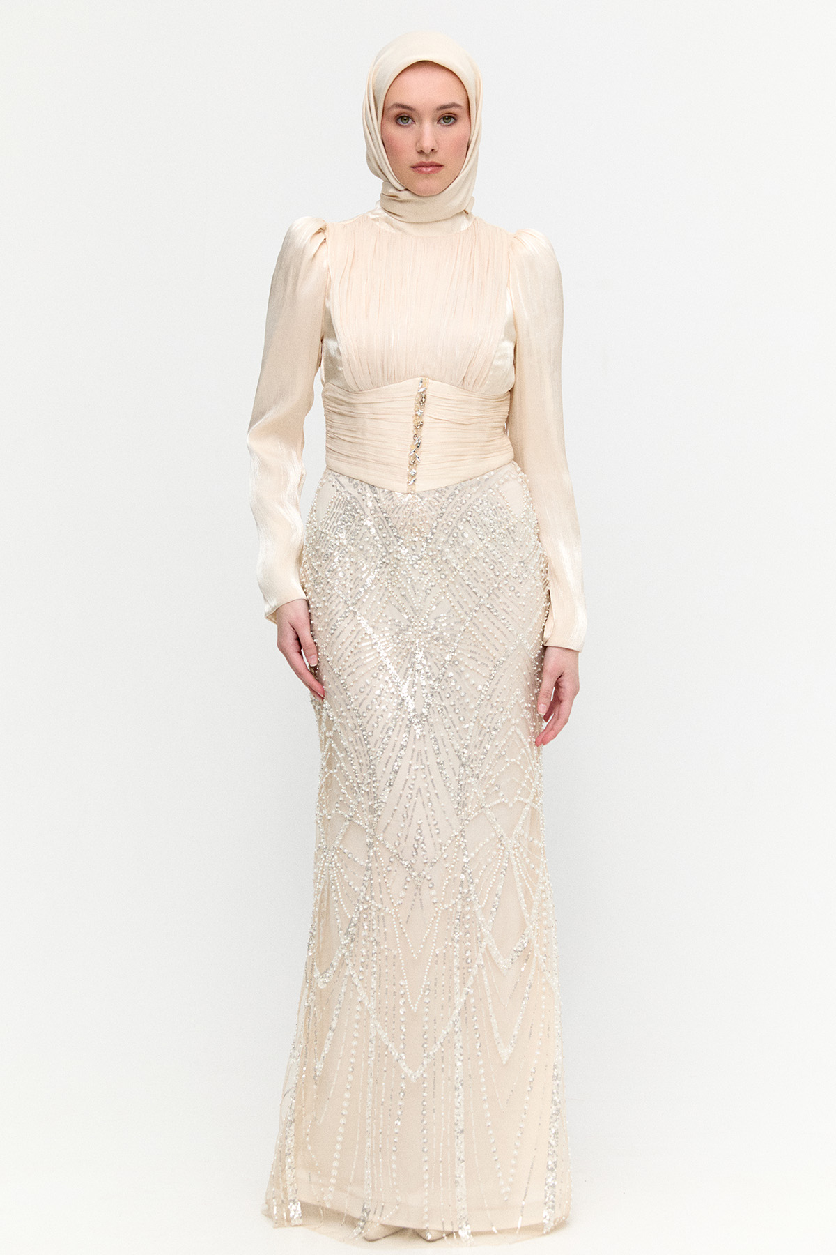 Taş ve İnci İşlemeli Abiye, Tesettür Giyim