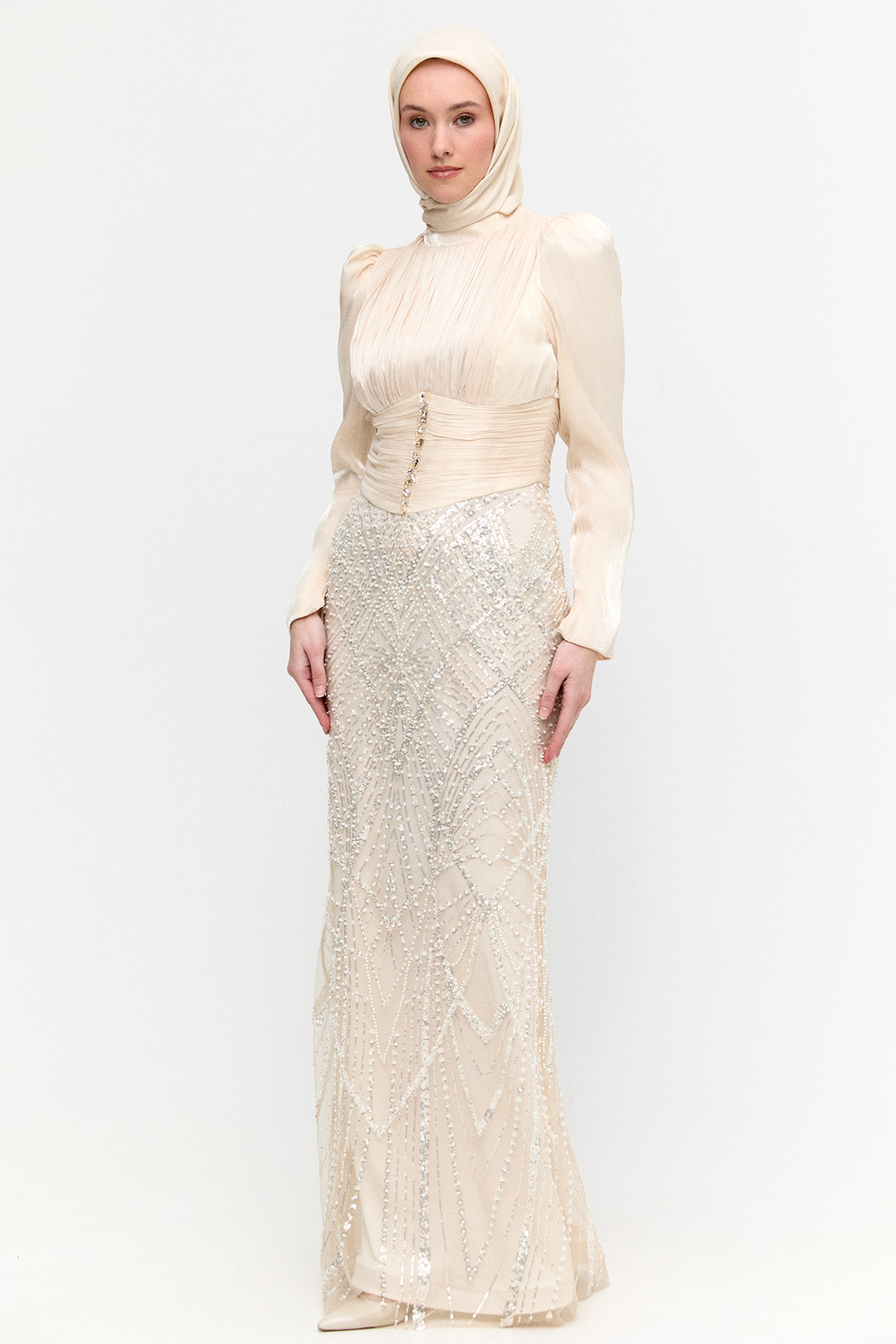 Taş ve İnci İşlemeli Abiye, Tesettür Giyim