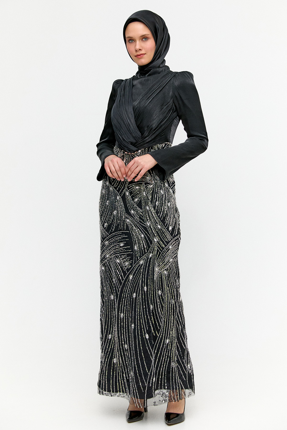 Pul Payet Detaylı Dantelli Abiye, Tesettür Giyim