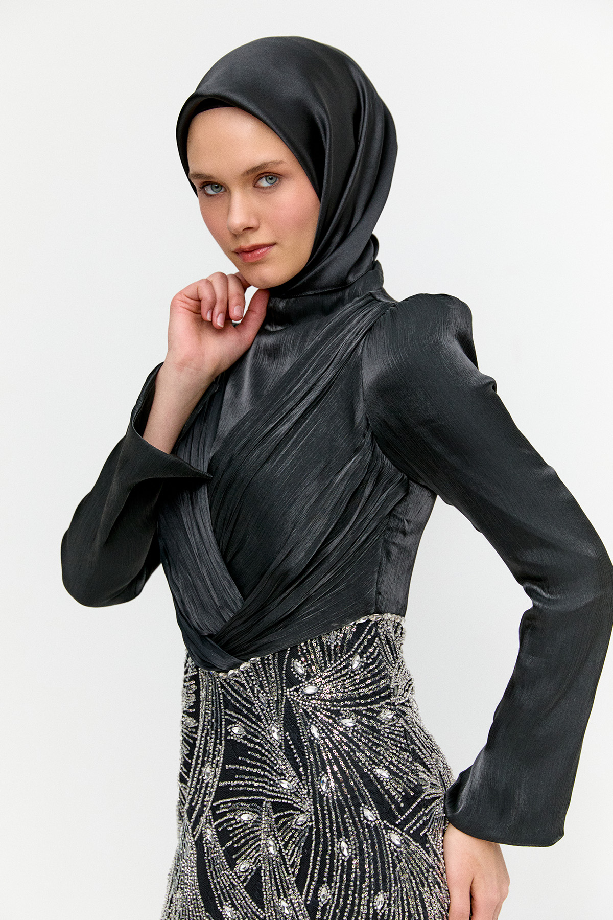 Pul Payet Detaylı Dantelli Abiye, Tesettür Giyim