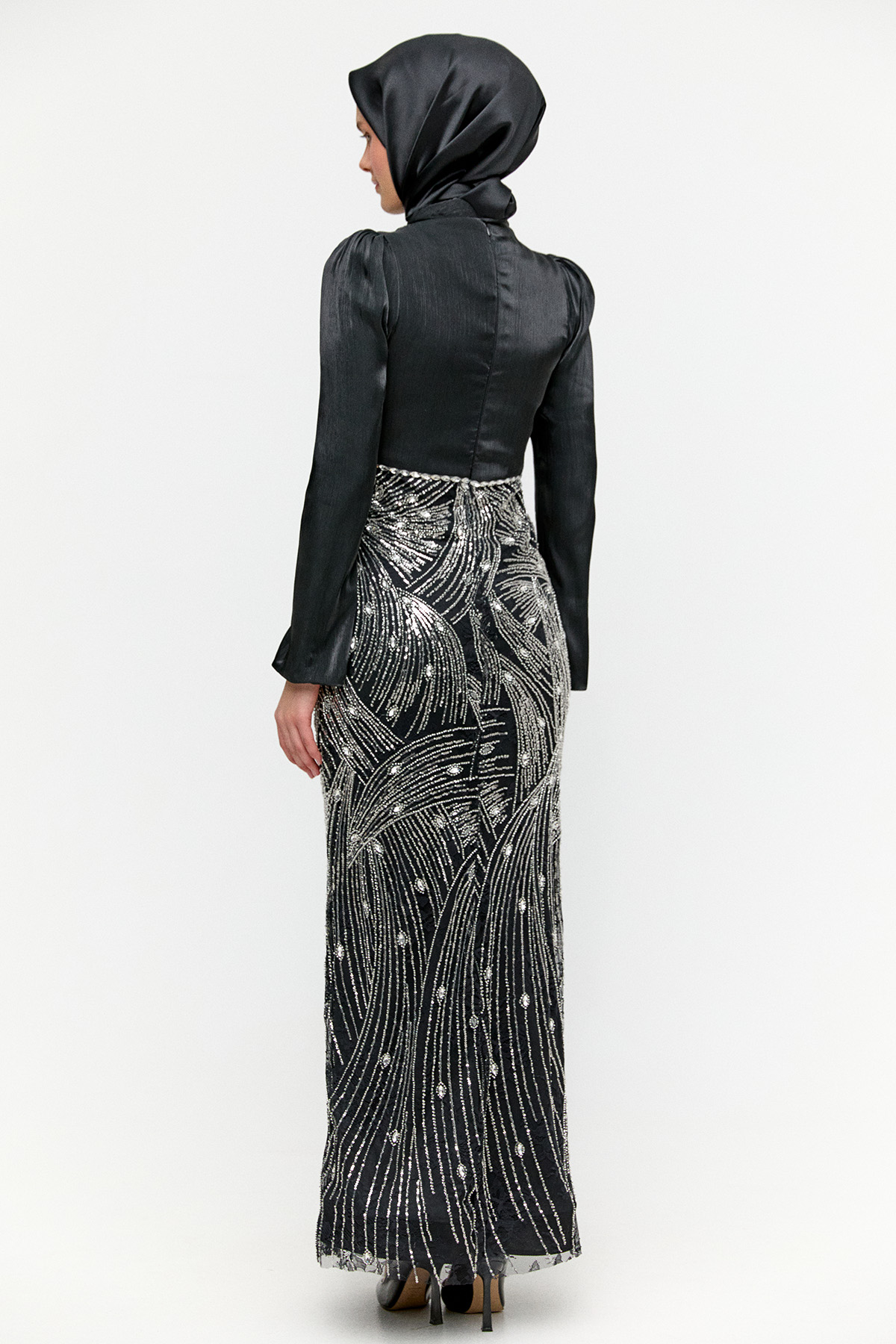 Pul Payet Detaylı Dantelli Abiye, Tesettür Giyim