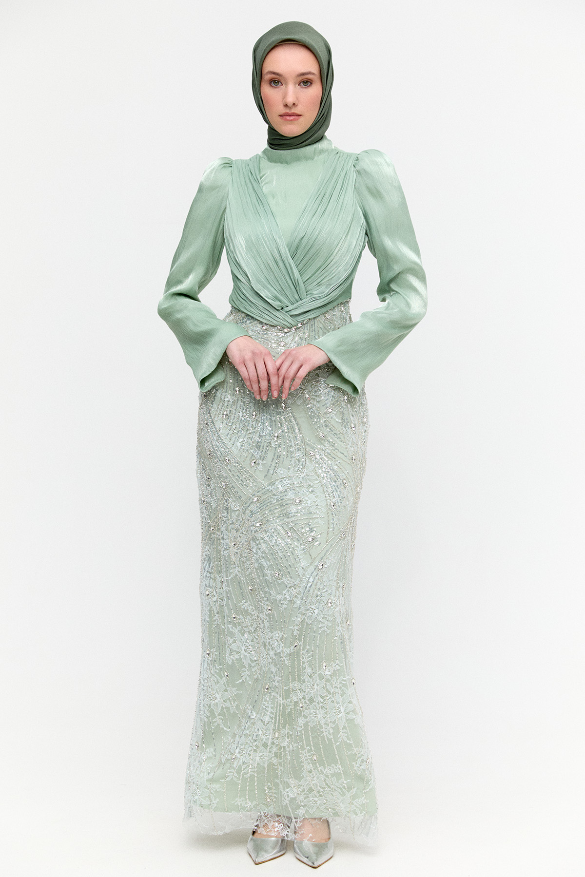 Pul Payet Detaylı Dantelli Abiye, Tesettür Giyim