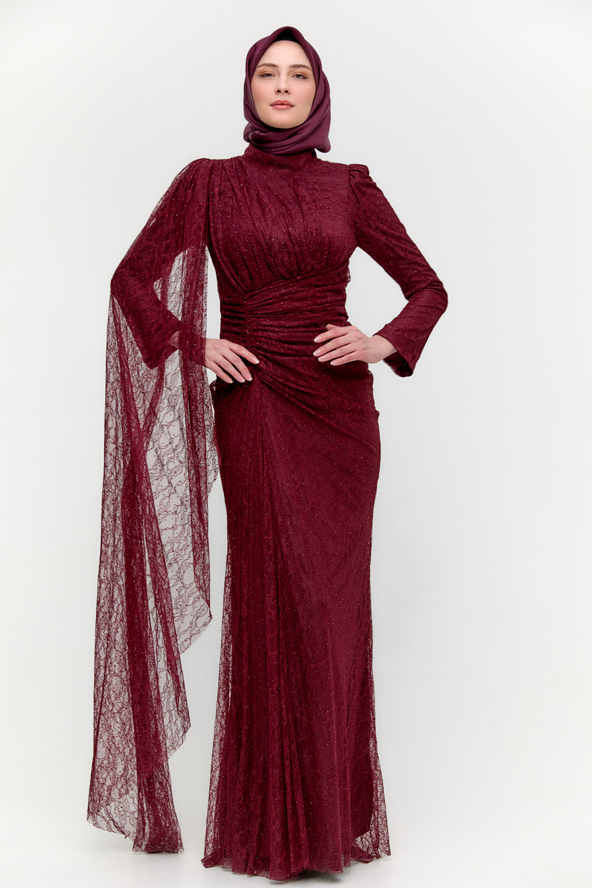 Taş Detaylı Dantelli Abiye, Tesettür Giyim