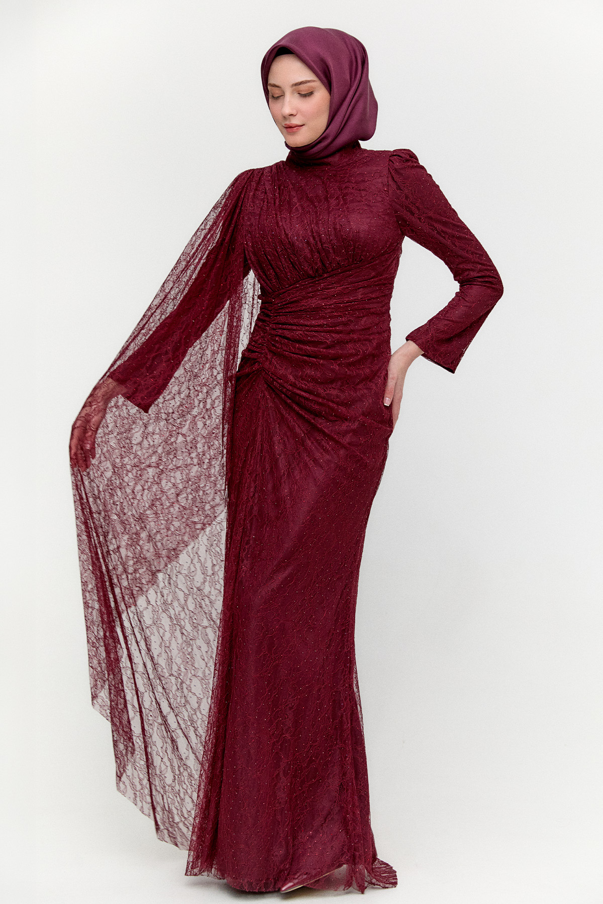 Taş Detaylı Dantelli Abiye, Tesettür Giyim