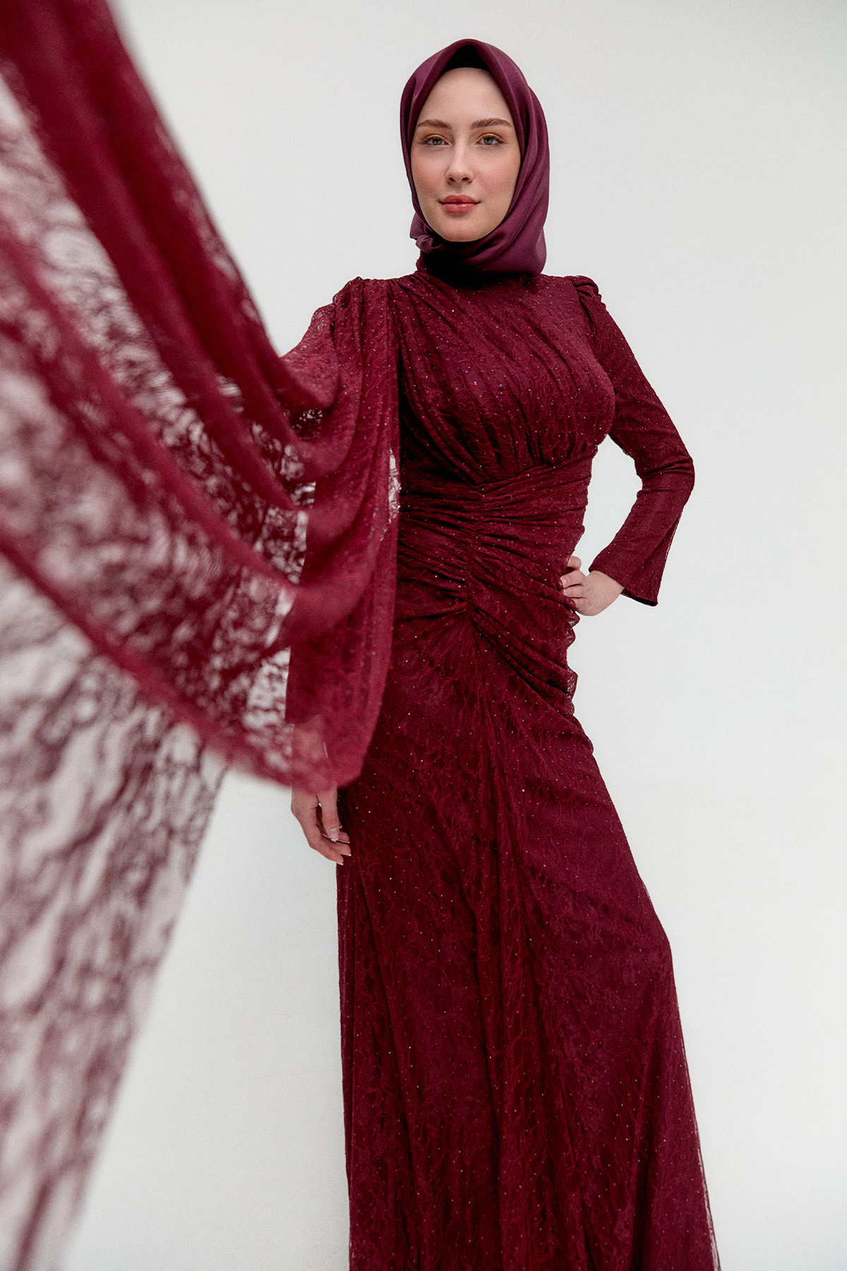 Taş Detaylı Dantelli Abiye, Tesettür Giyim