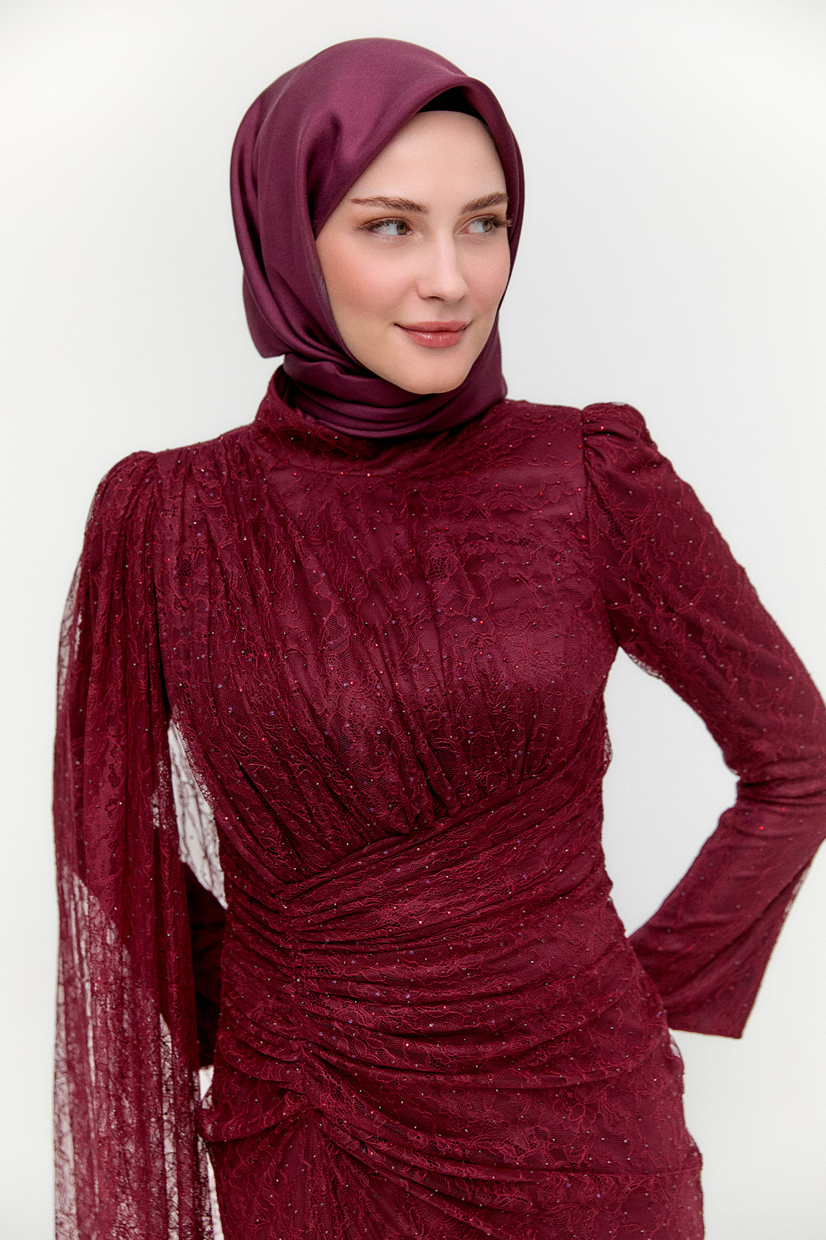 Taş Detaylı Dantelli Abiye, Tesettür Giyim