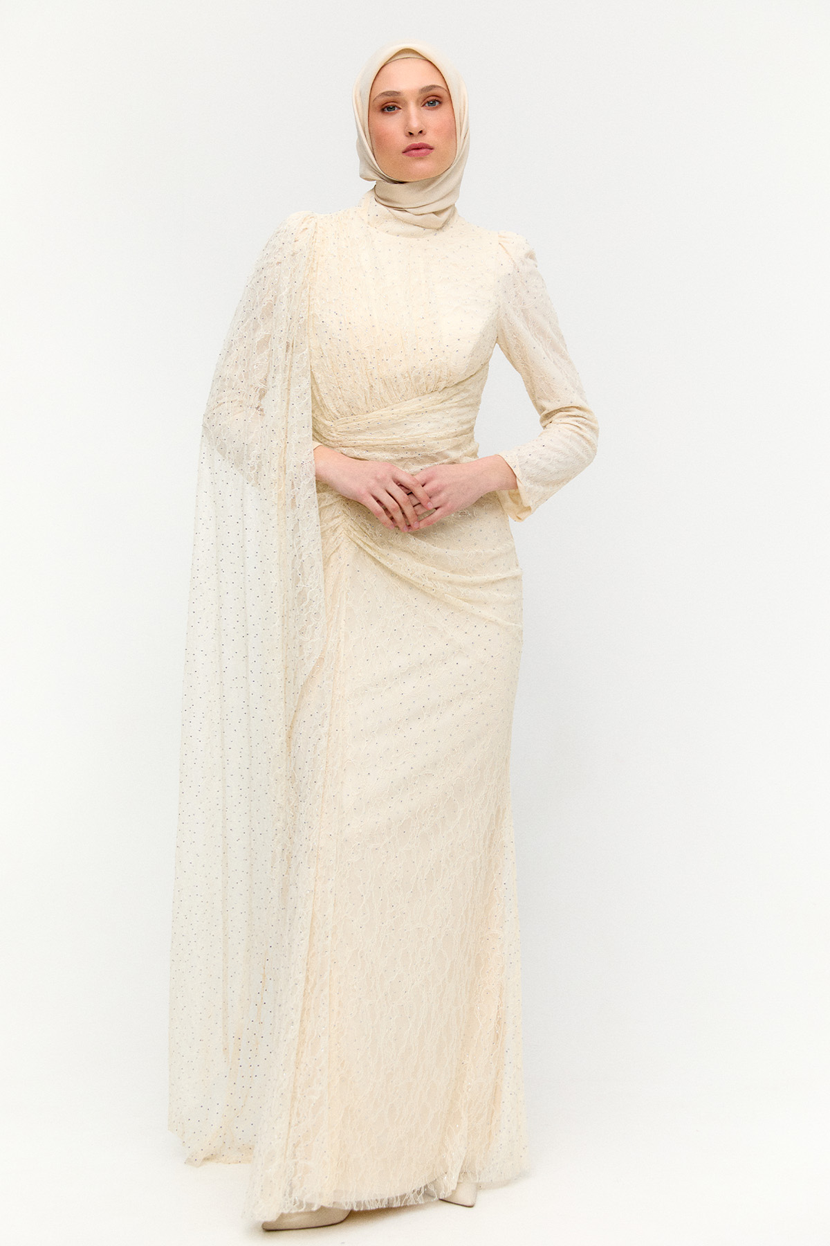 Taş Detaylı Dantelli Abiye, Tesettür Giyim