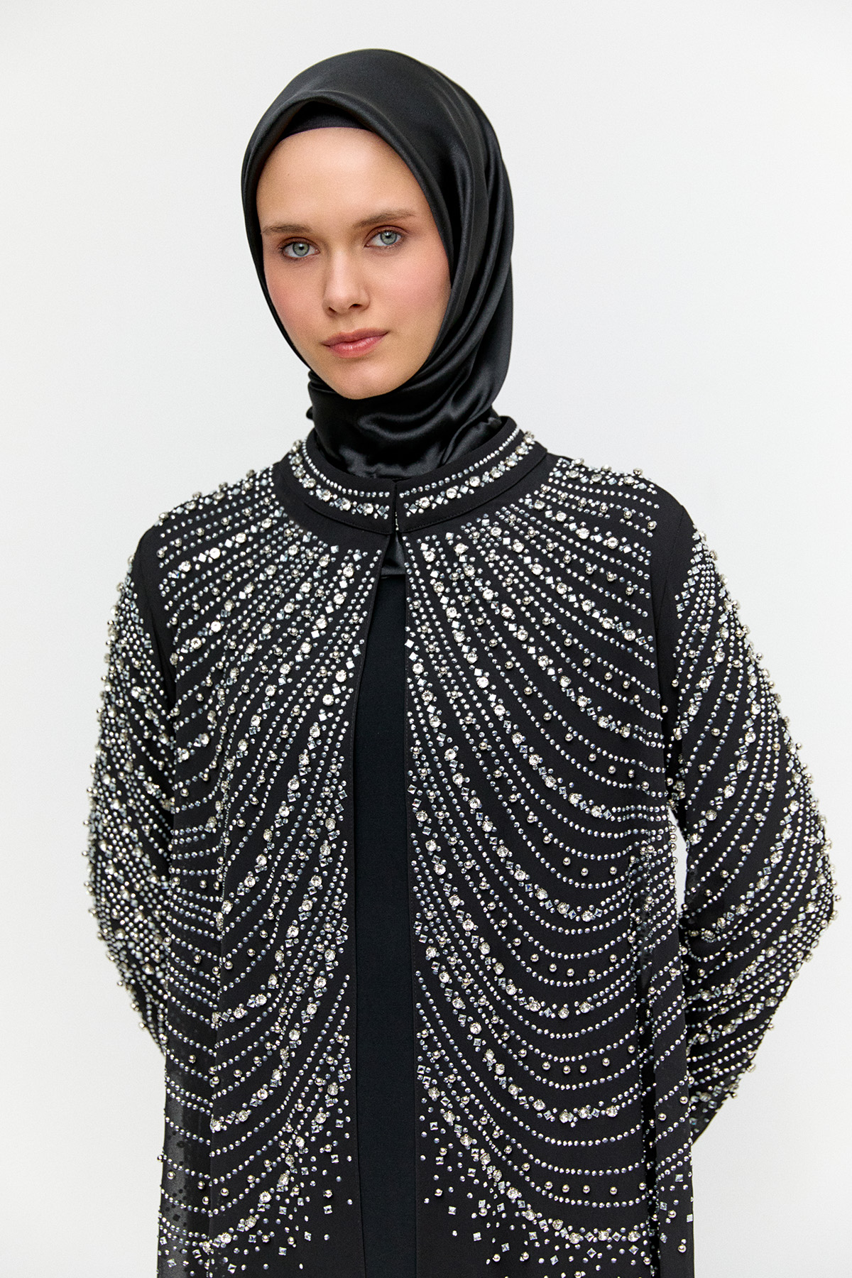 Taş Detaylı Tül Abaya Takım, Tesettür Giyim