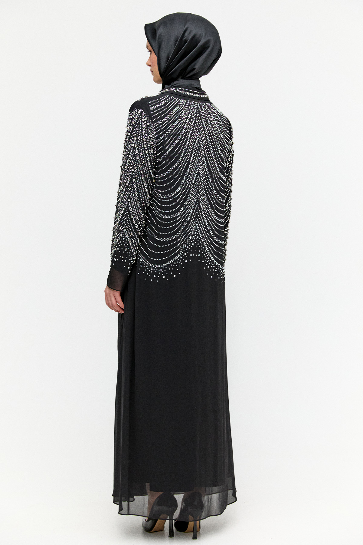 Taş Detaylı Tül Abaya Takım, Tesettür Giyim