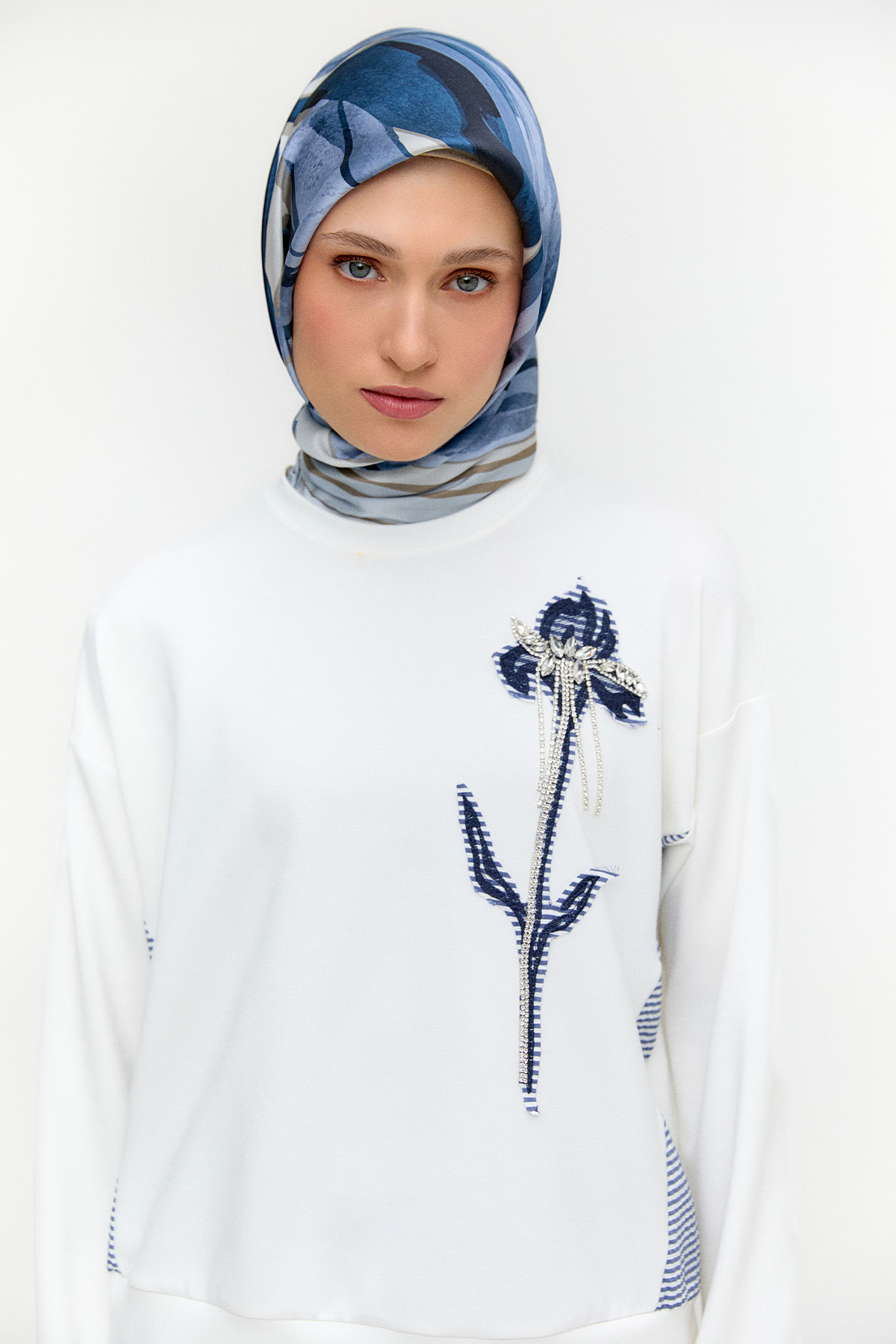 Çiçek Motifli Modal Bluz, Tesettür Giyim