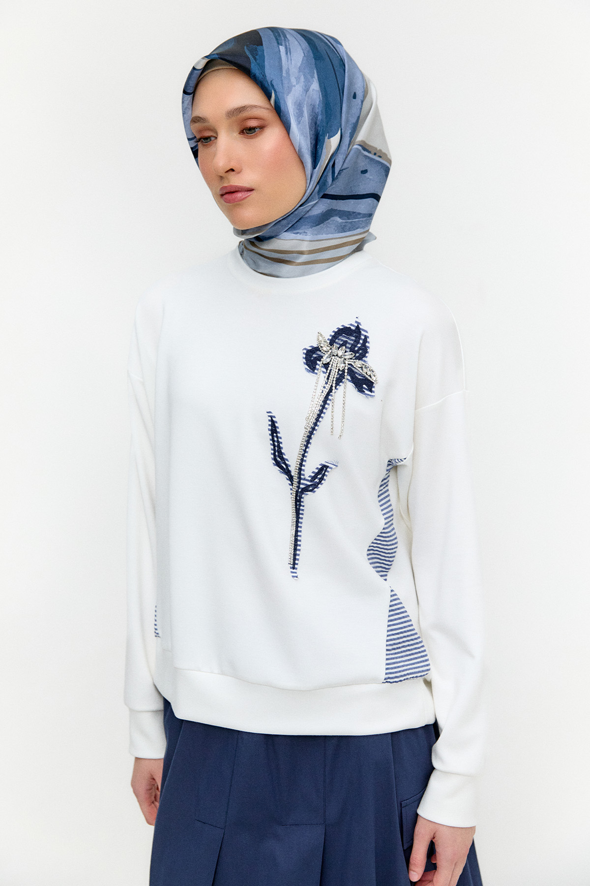 Çiçek Motifli Modal Bluz, Tesettür Giyim