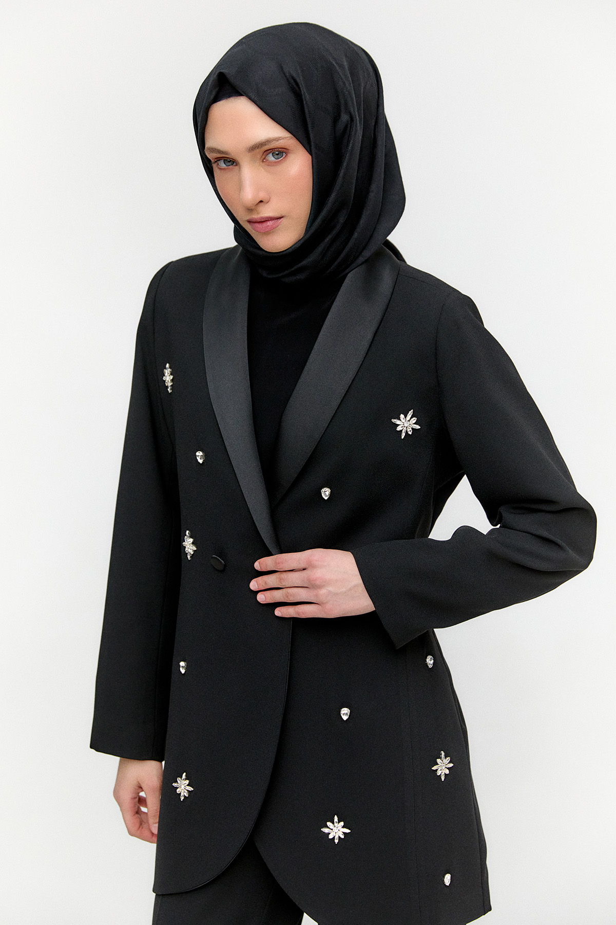 Taş Detaylı Büyük Beden Ceket, Tesettür Giyim