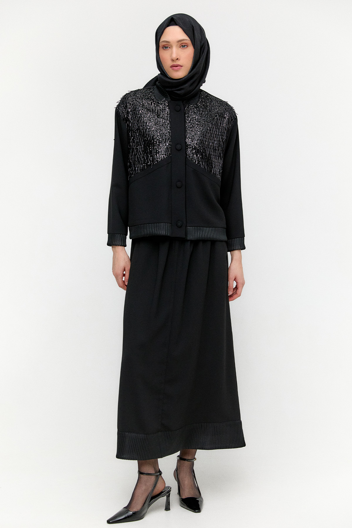 İşleme Detaylı Bomber Ceket, Tesettür Giyim