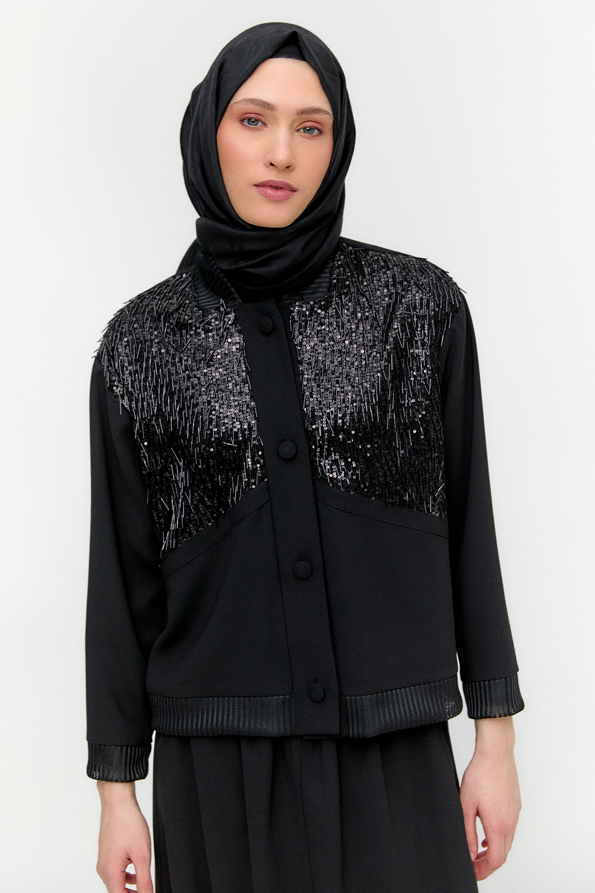 İşleme Detaylı Bomber Ceket, Tesettür Giyim