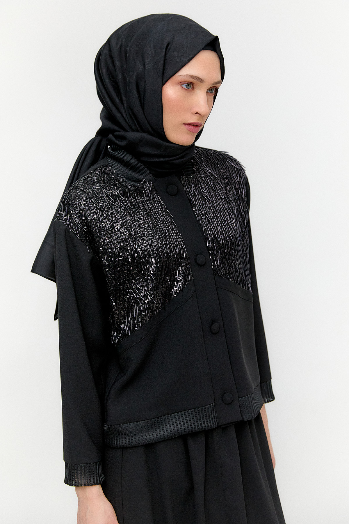 İşleme Detaylı Bomber Ceket, Tesettür Giyim