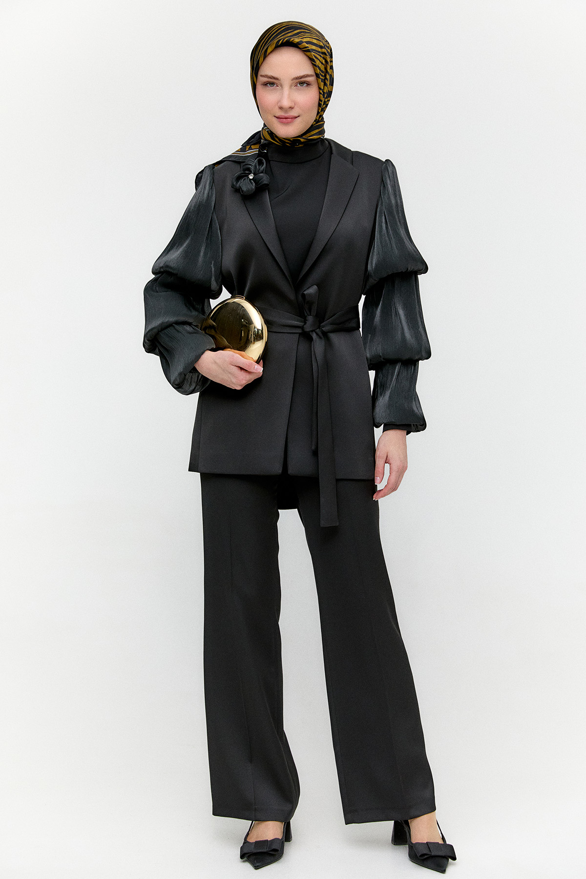 Balon Kol Kuşaklı Ceket, Tesettür Giyim