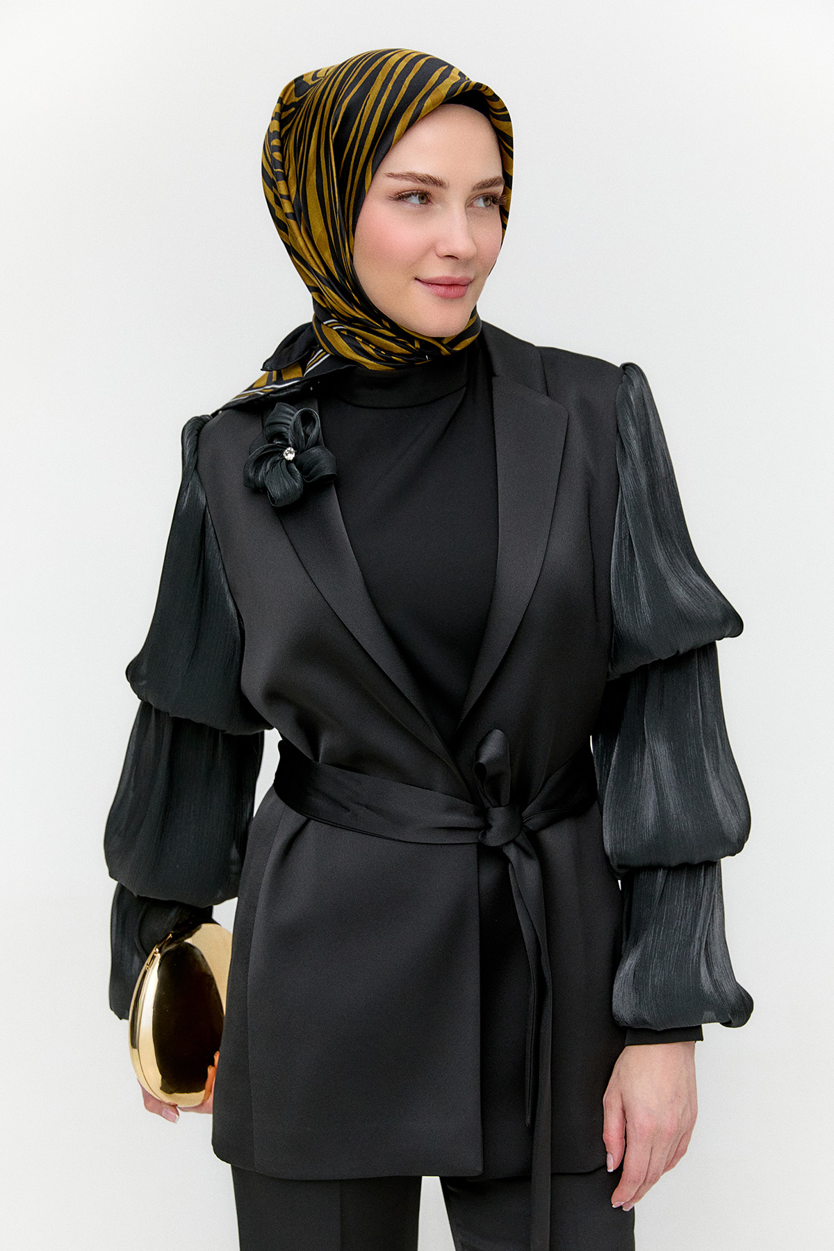 Balon Kol Kuşaklı Ceket, Tesettür Giyim