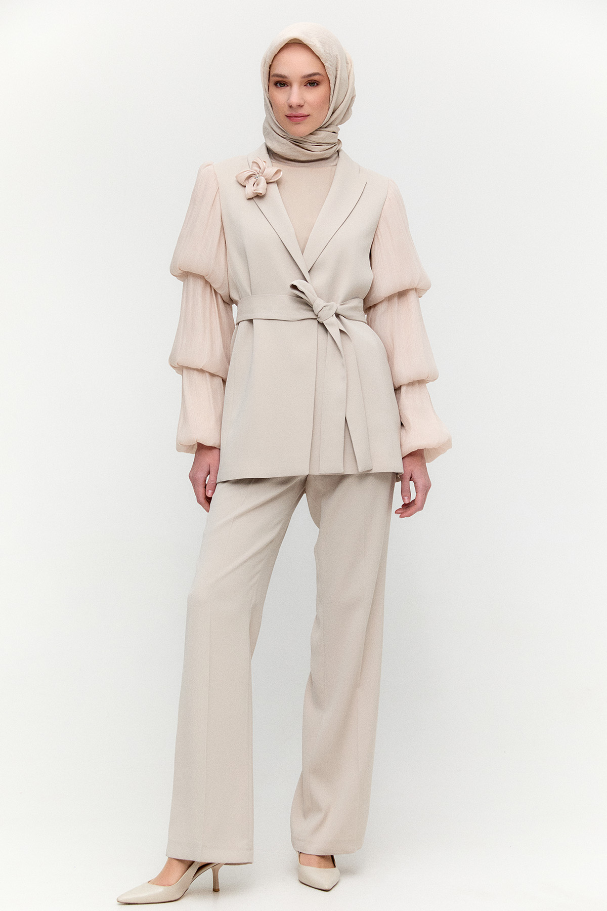 Balon Kol Kuşaklı Ceket, Tesettür Giyim