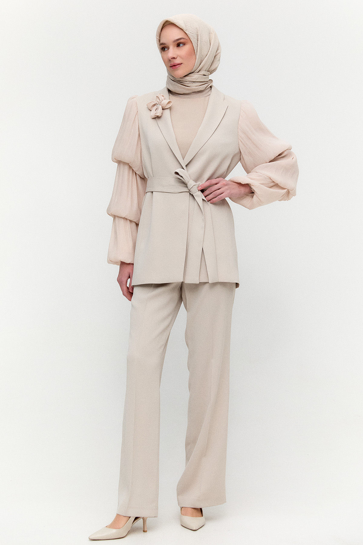 Balon Kol Kuşaklı Ceket, Tesettür Giyim