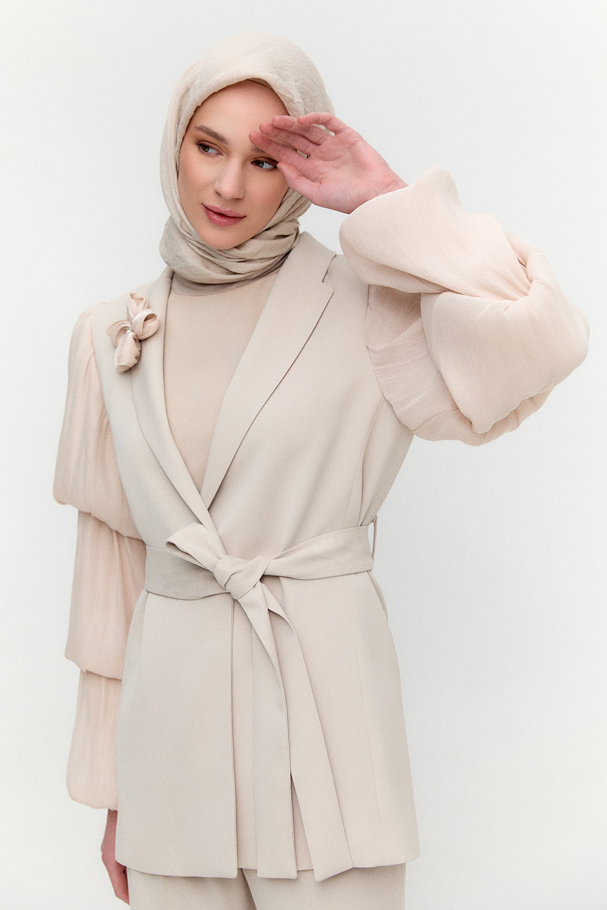 Balon Kol Kuşaklı Ceket, Tesettür Giyim