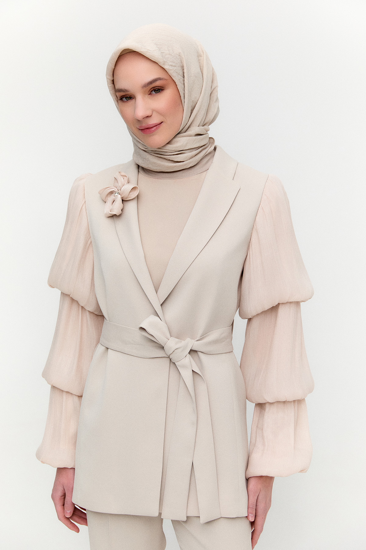 Balon Kol Kuşaklı Ceket, Tesettür Giyim