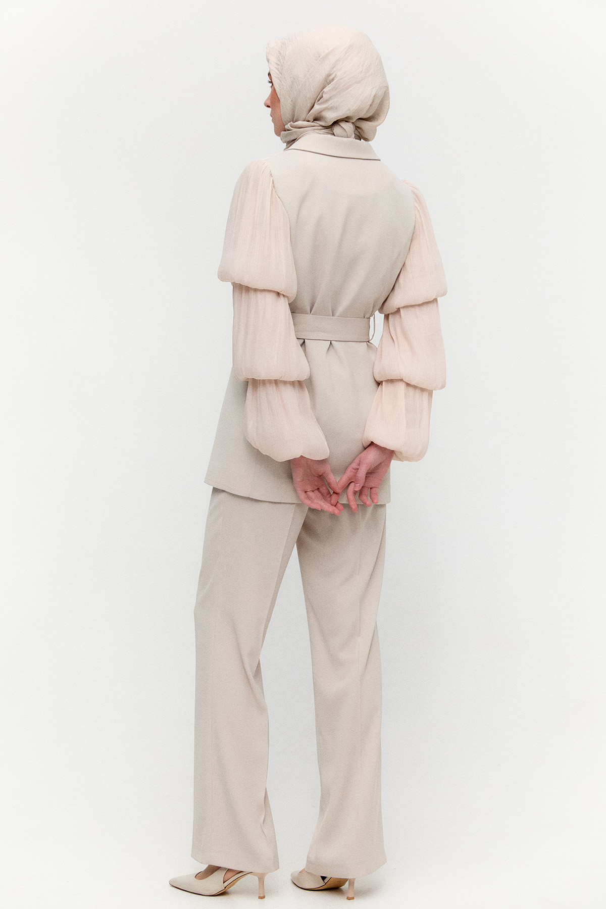 Balon Kol Kuşaklı Ceket, Tesettür Giyim