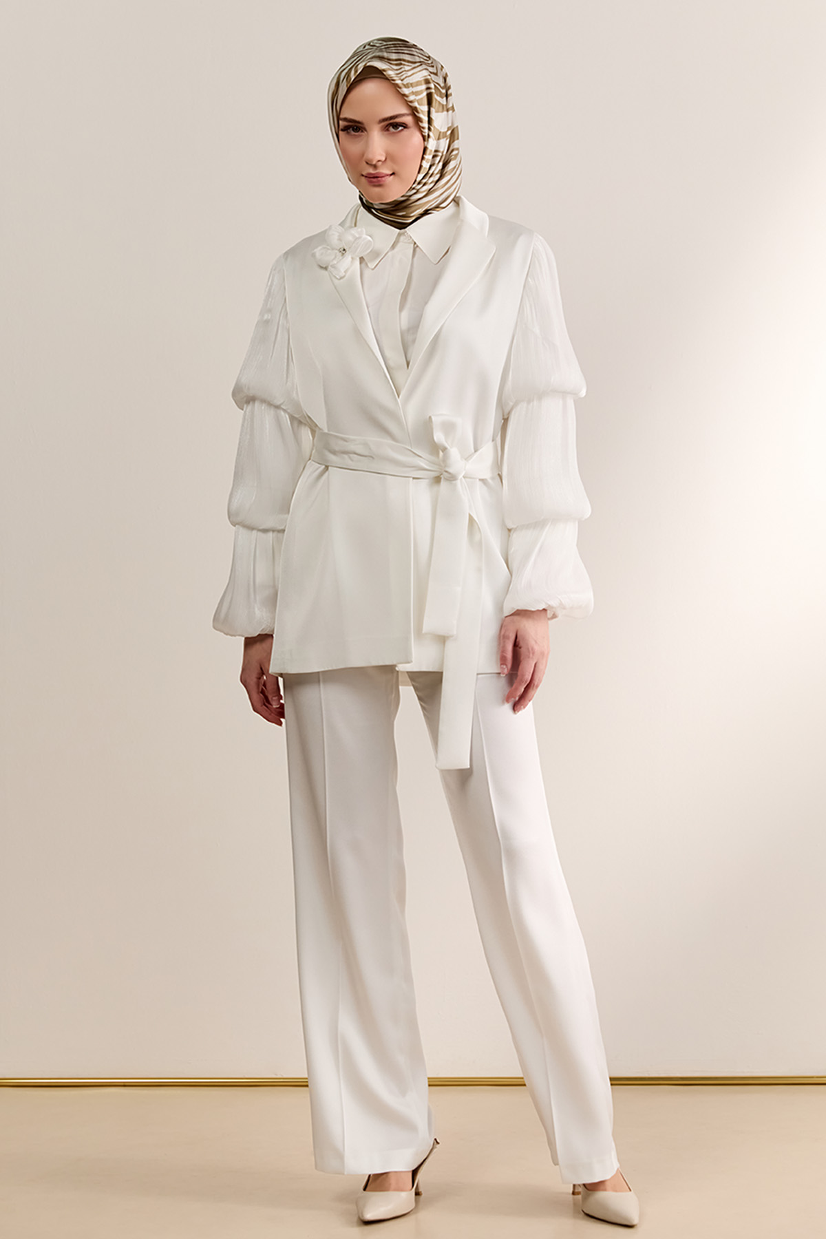 Balon Kol Kuşaklı Ceket, Tesettür Giyim