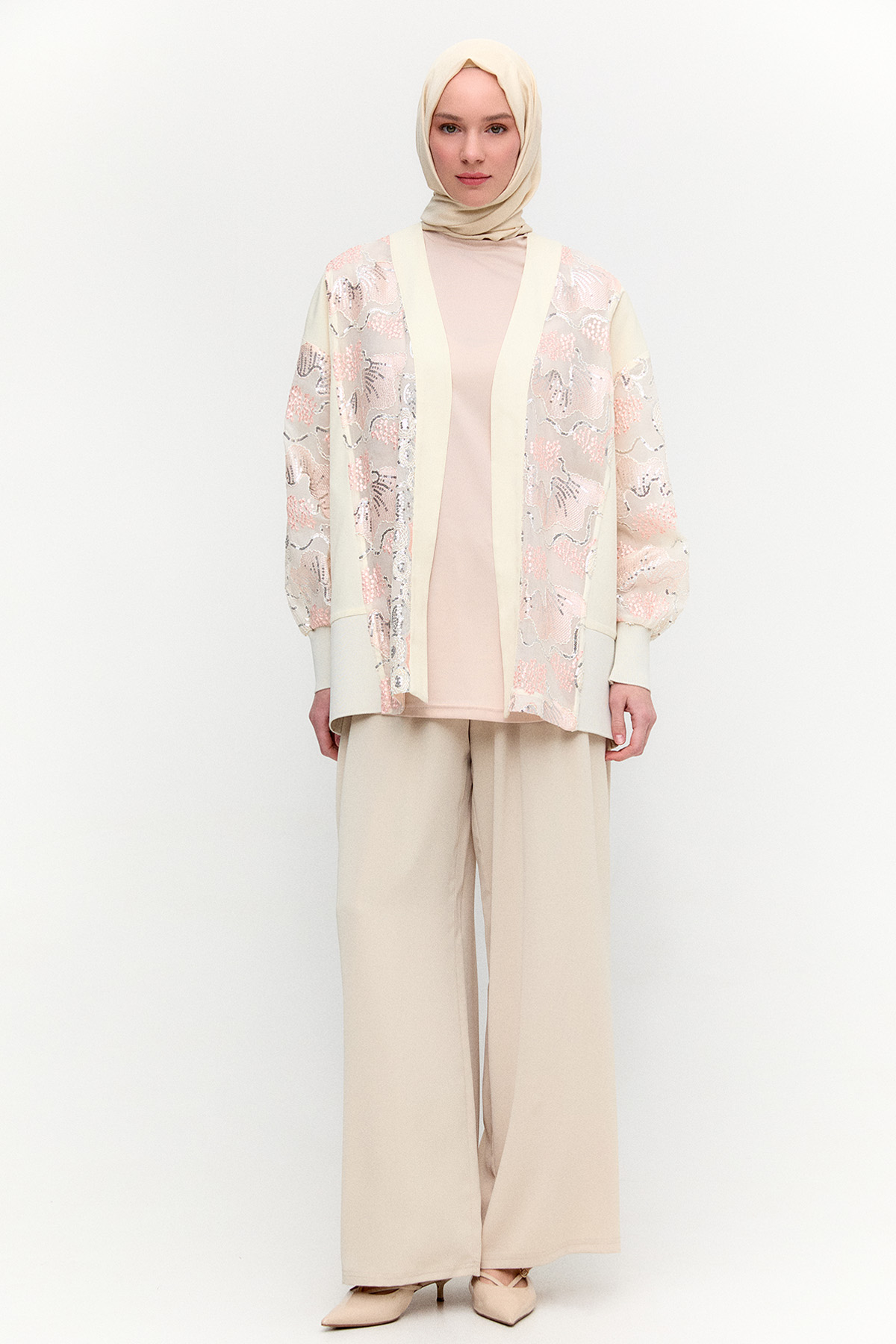 İşlemeli Desenli Kimono Ceket, Tesettür Giyim