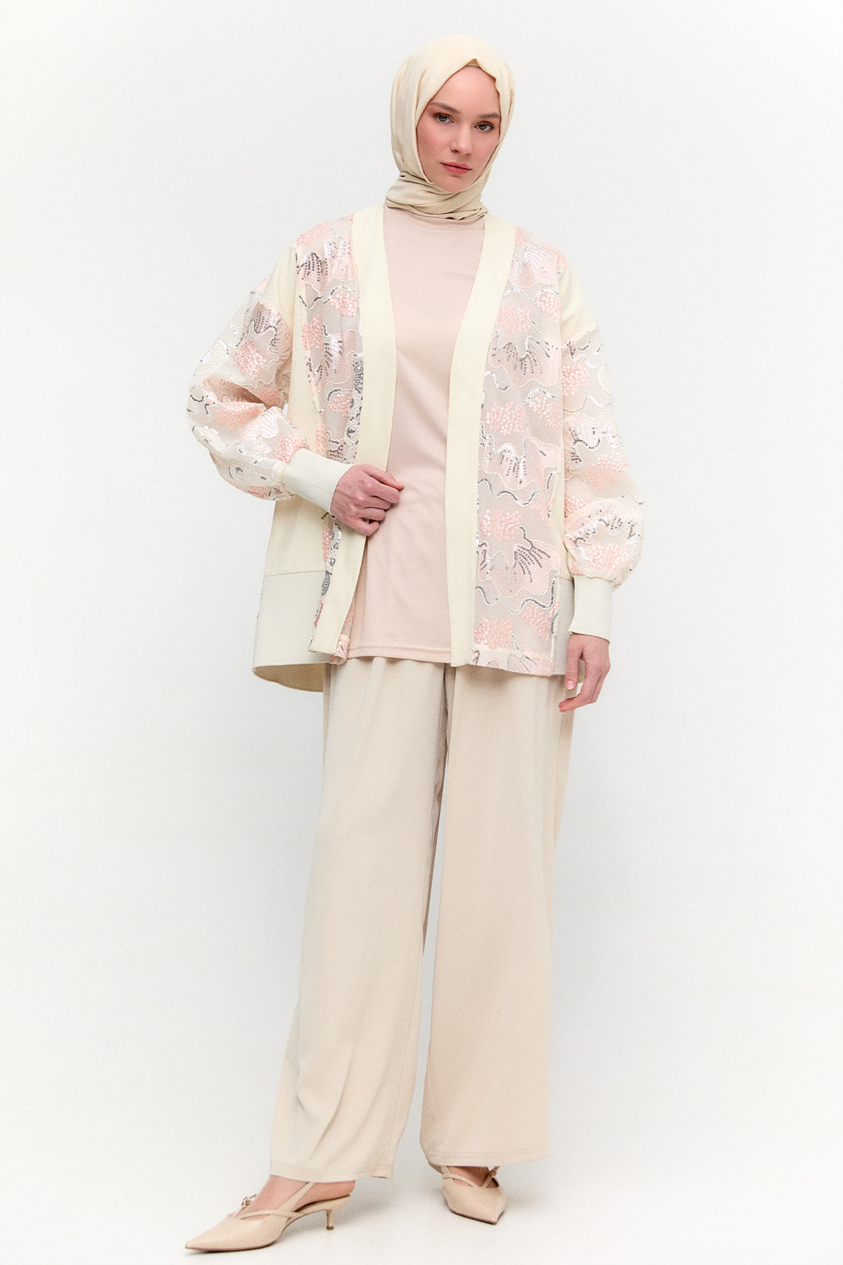 İşlemeli Desenli Kimono Ceket, Tesettür Giyim
