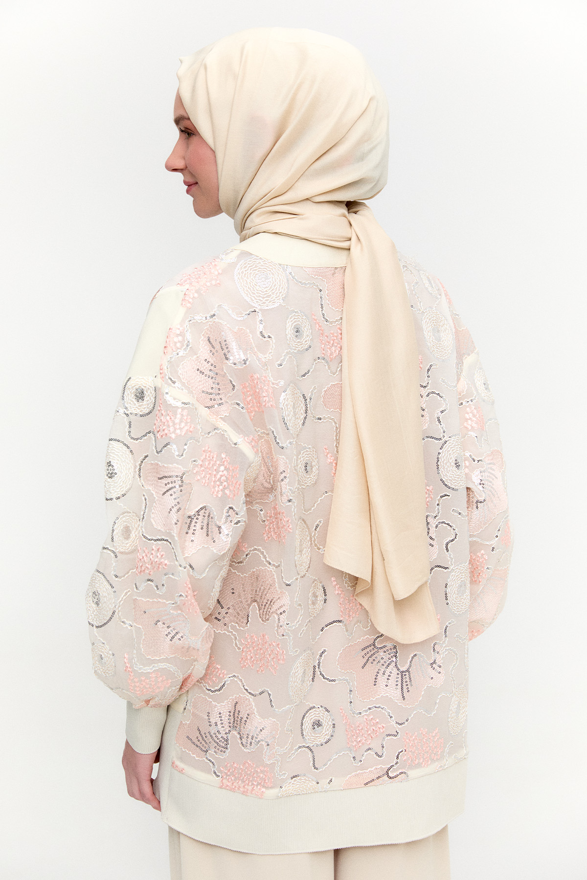 İşlemeli Desenli Kimono Ceket, Tesettür Giyim
