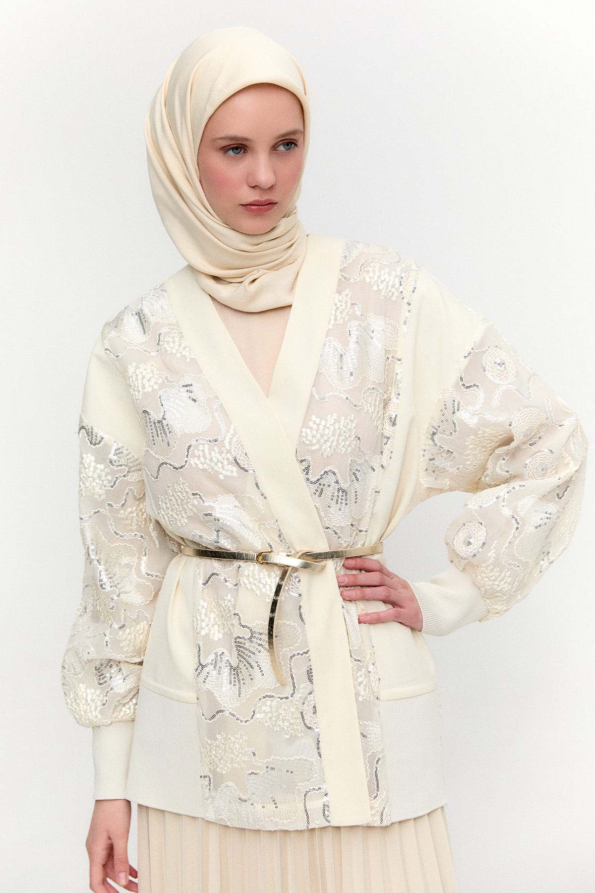 İşlemeli Desenli Kimono Ceket, Tesettür Giyim