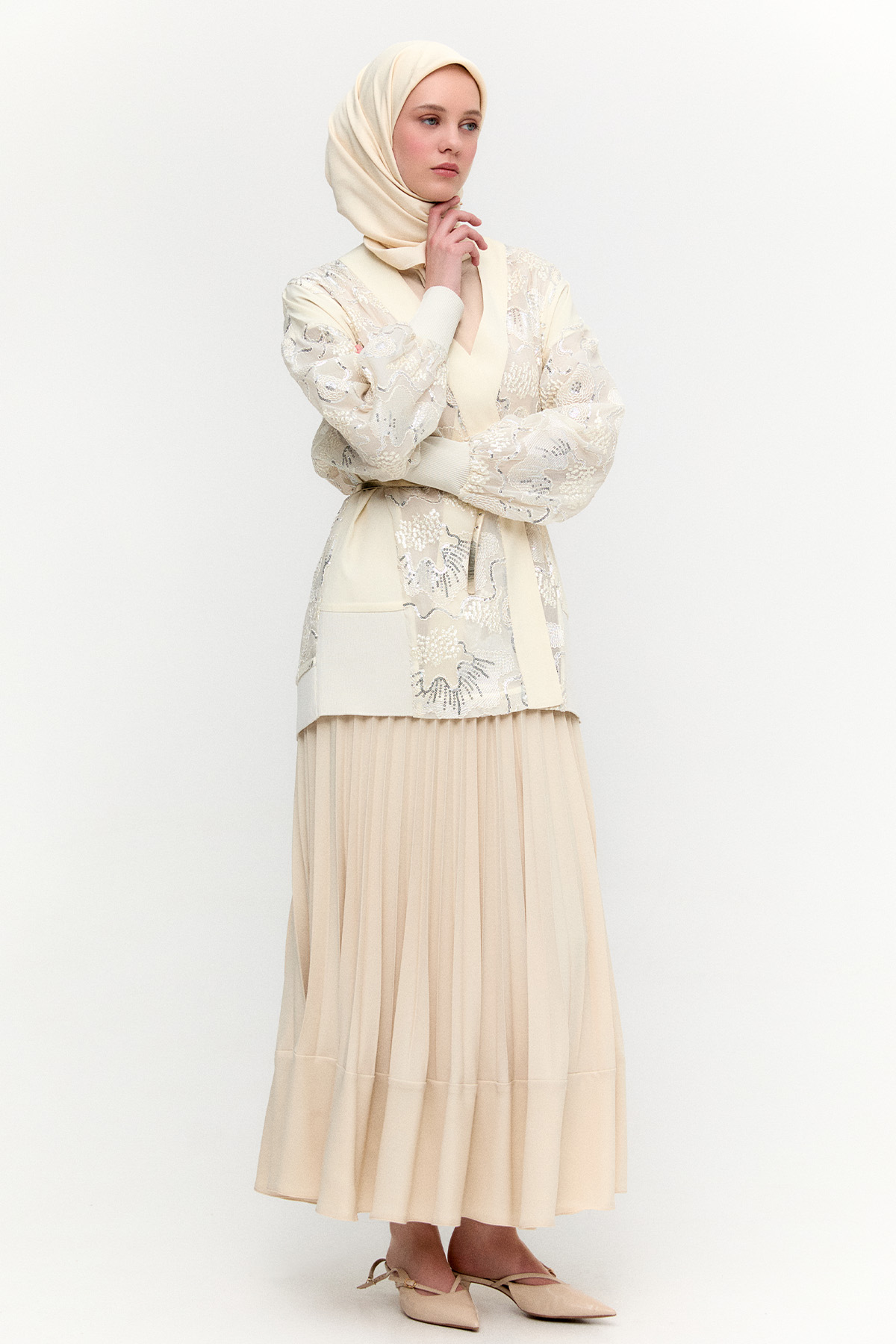 İşlemeli Desenli Kimono Ceket, Tesettür Giyim