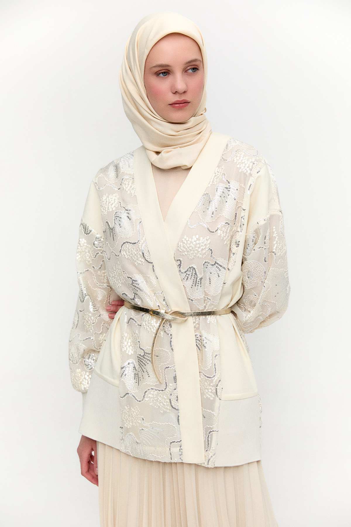 İşlemeli Desenli Kimono Ceket, Tesettür Giyim