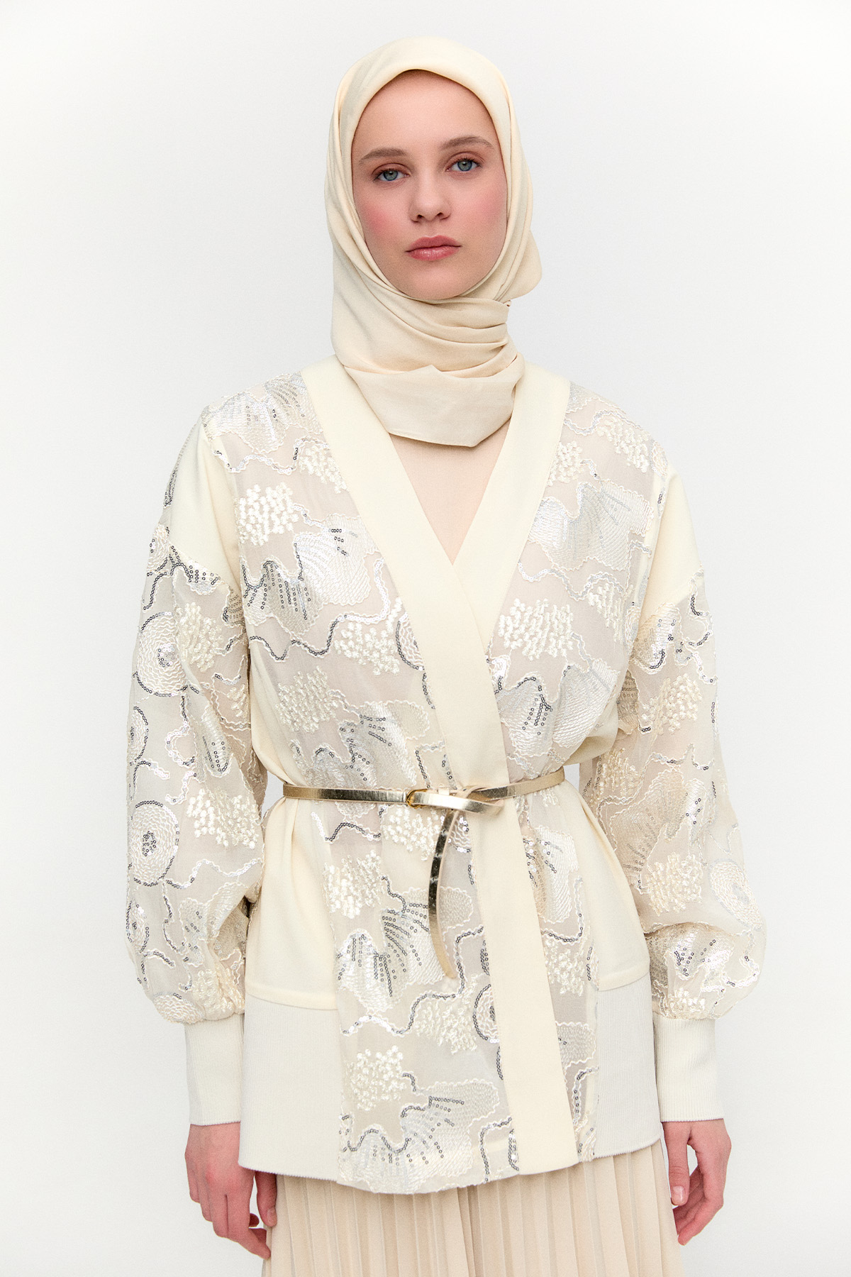 İşlemeli Desenli Kimono Ceket, Tesettür Giyim