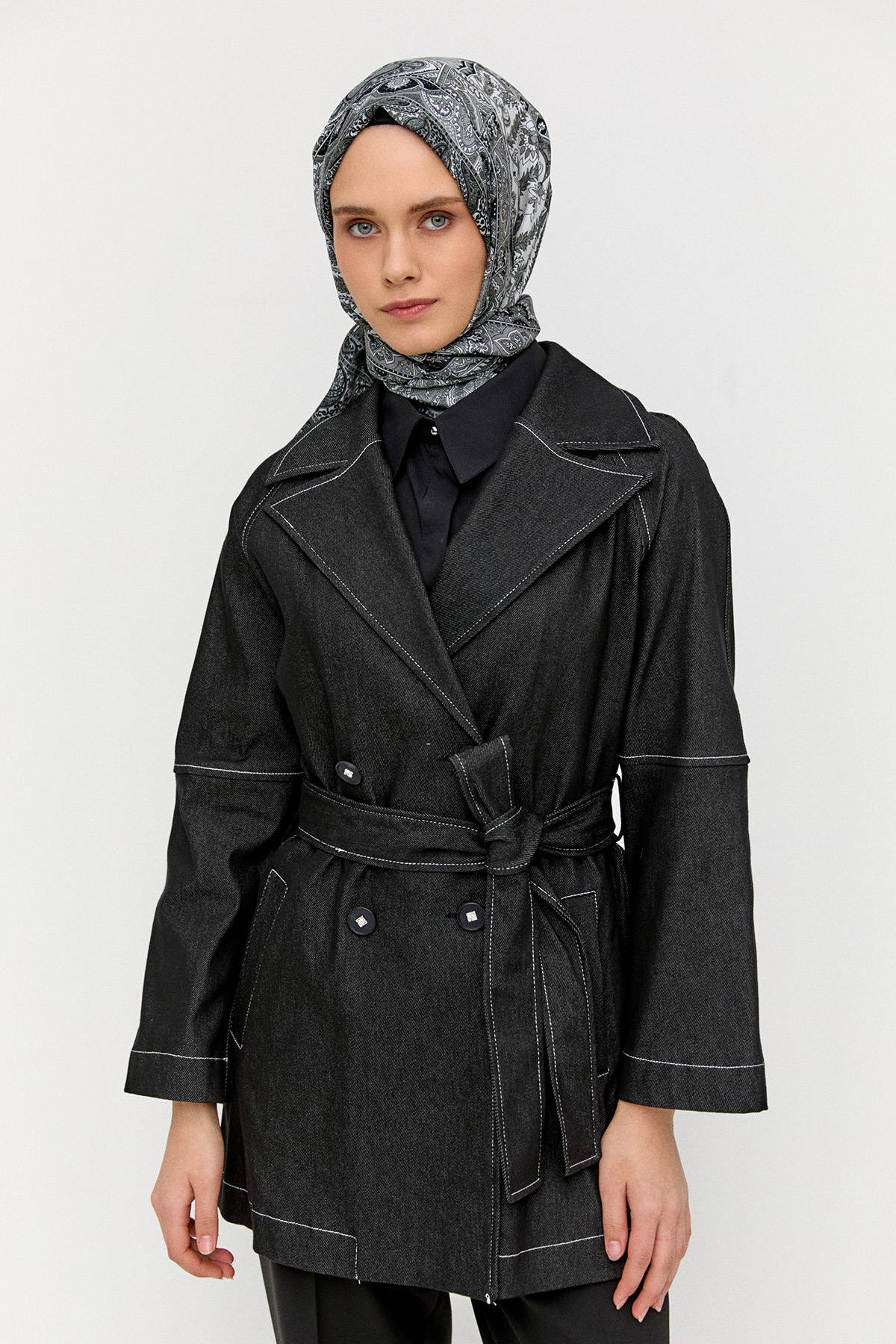 Kuşaklı Kruvaze Pamuklu Kap, Tesettür Giyim