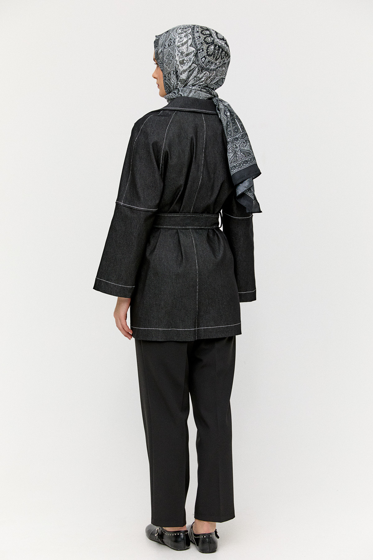 Kuşaklı Kruvaze Pamuklu Kap, Tesettür Giyim