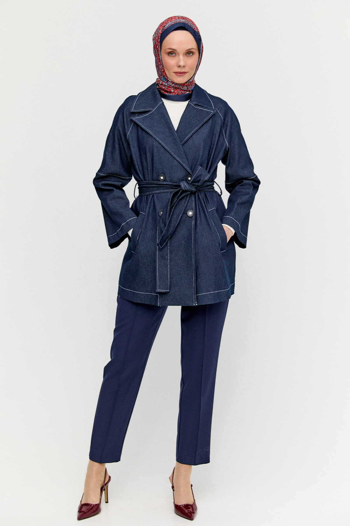 Kuşaklı Kruvaze Pamuklu Kap, Tesettür Giyim