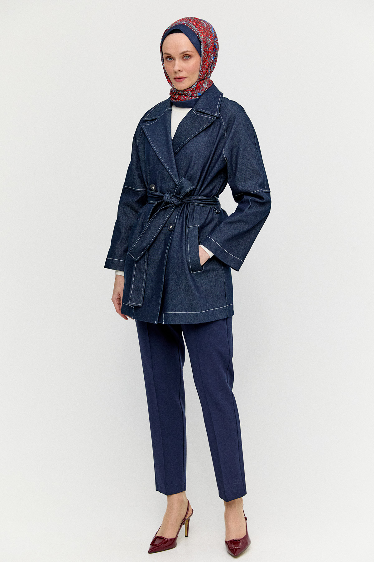 Kuşaklı Kruvaze Pamuklu Kap, Tesettür Giyim
