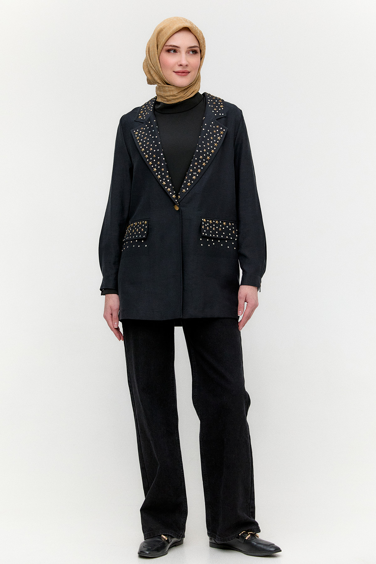 Taşlı Mono Kapamalı Ceket, Tesettür Giyim