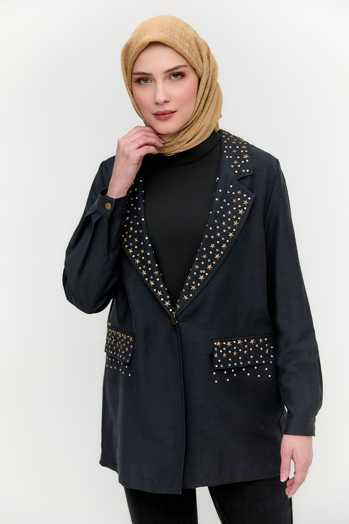 Taşlı Mono Kapamalı Ceket, Tesettür Giyim