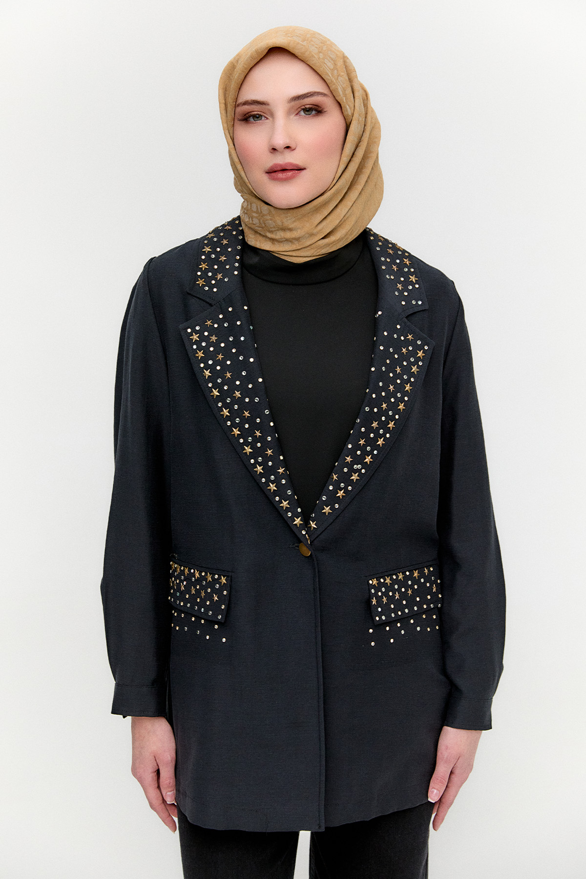 Taşlı Mono Kapamalı Ceket, Tesettür Giyim