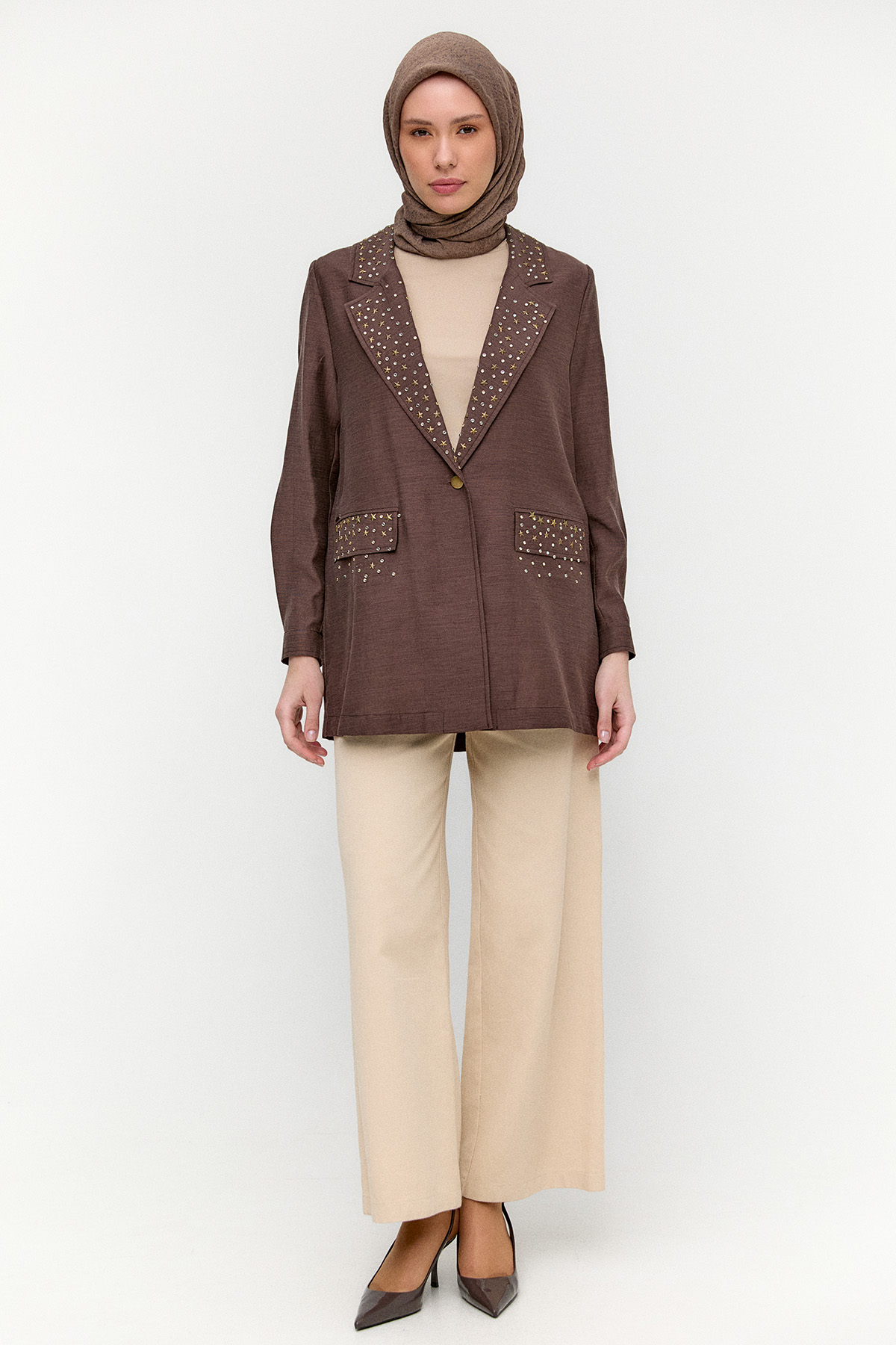Taşlı Mono Kapamalı Ceket, Tesettür Giyim