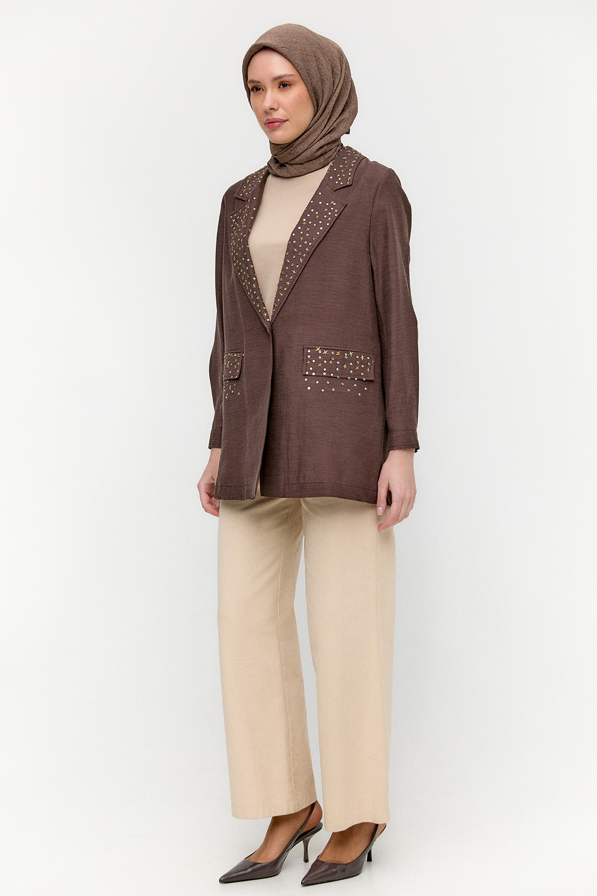 Taşlı Mono Kapamalı Ceket, Tesettür Giyim