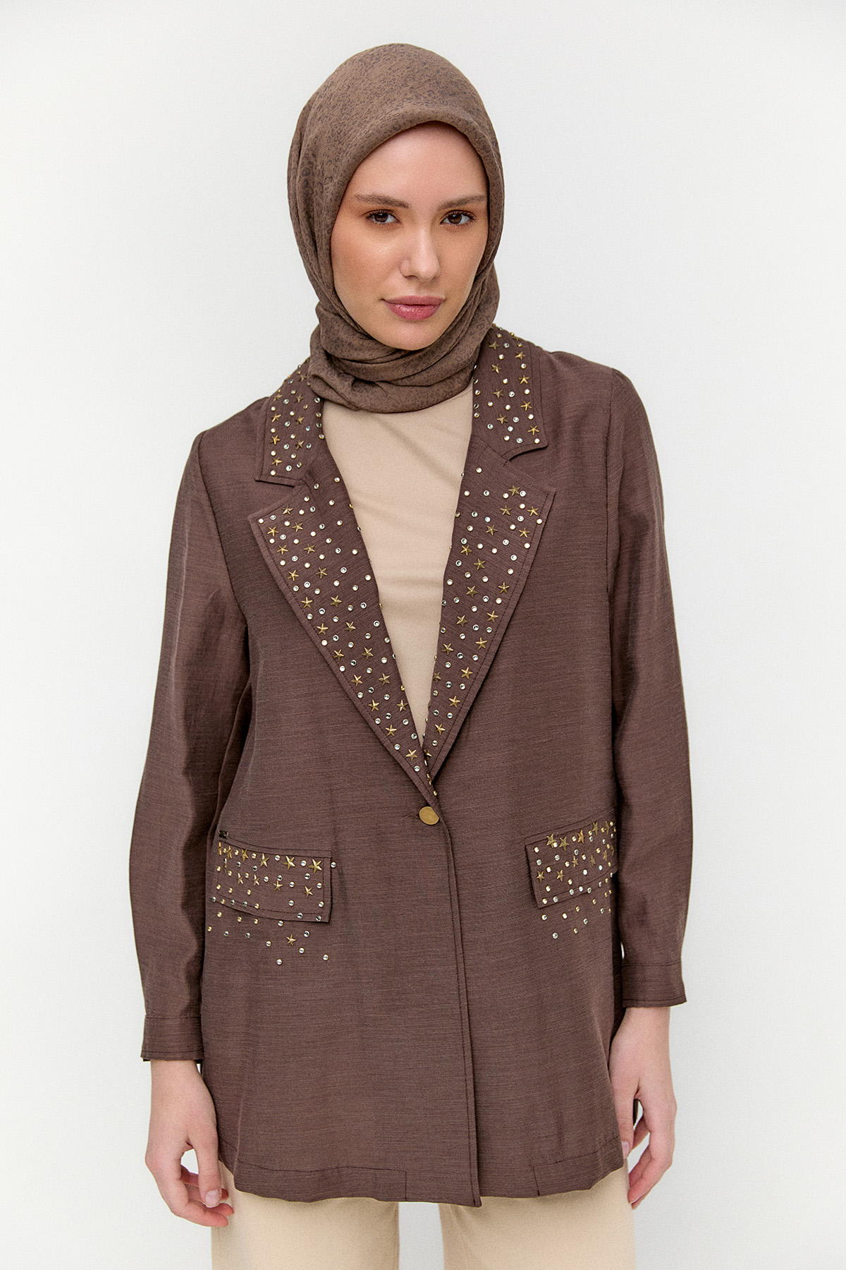 Taşlı Mono Kapamalı Ceket, Tesettür Giyim