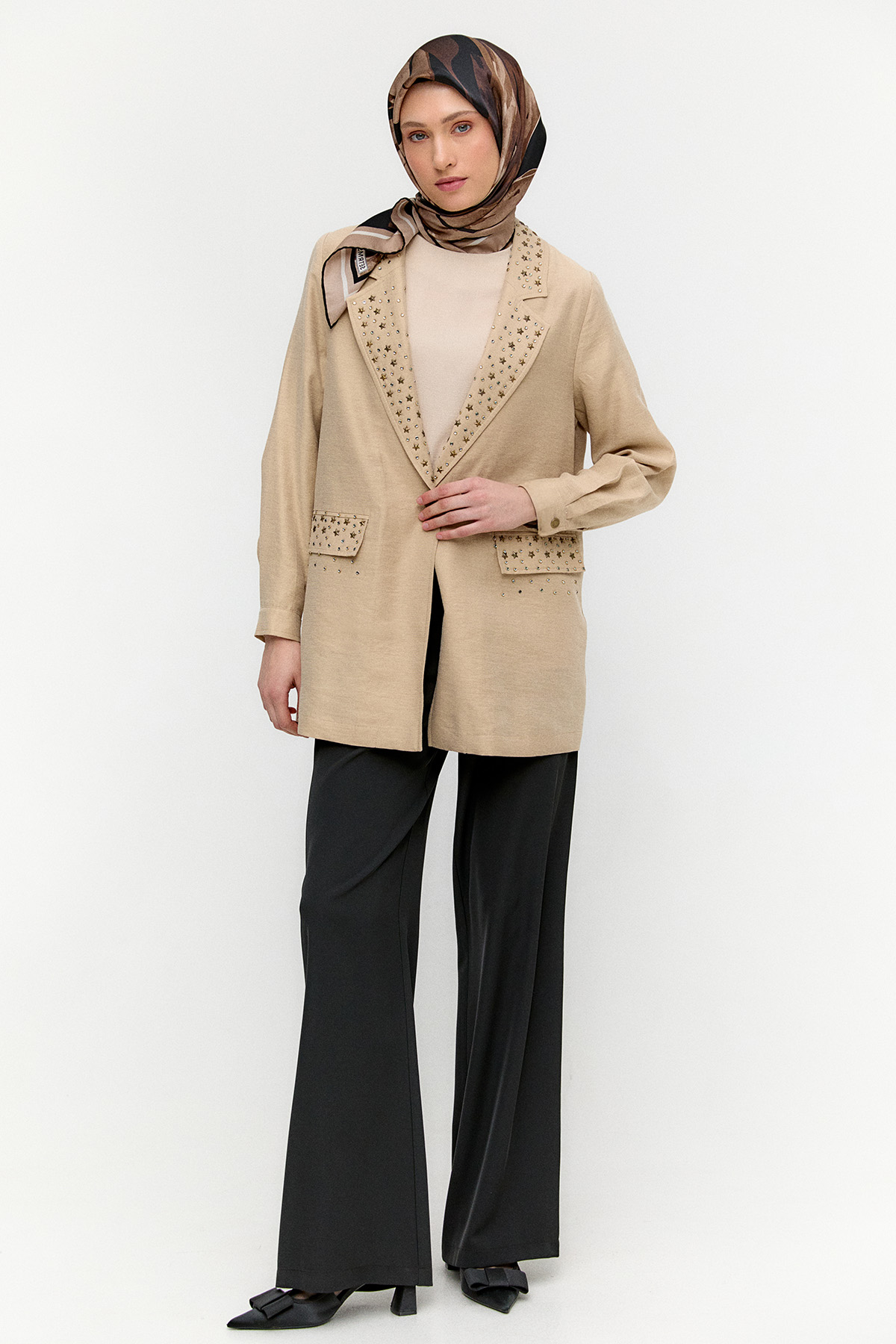 Taşlı Mono Kapamalı Ceket, Tesettür Giyim