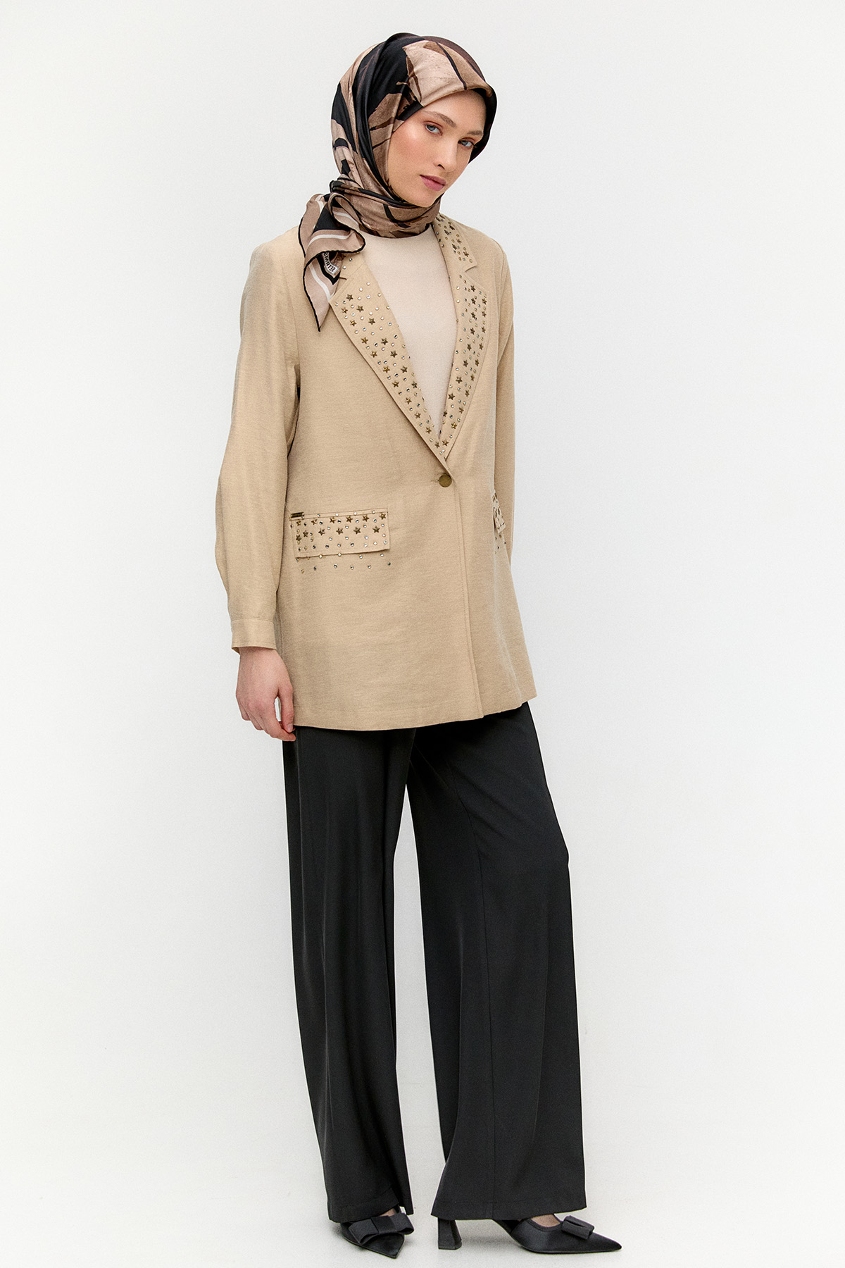 Taşlı Mono Kapamalı Ceket, Tesettür Giyim