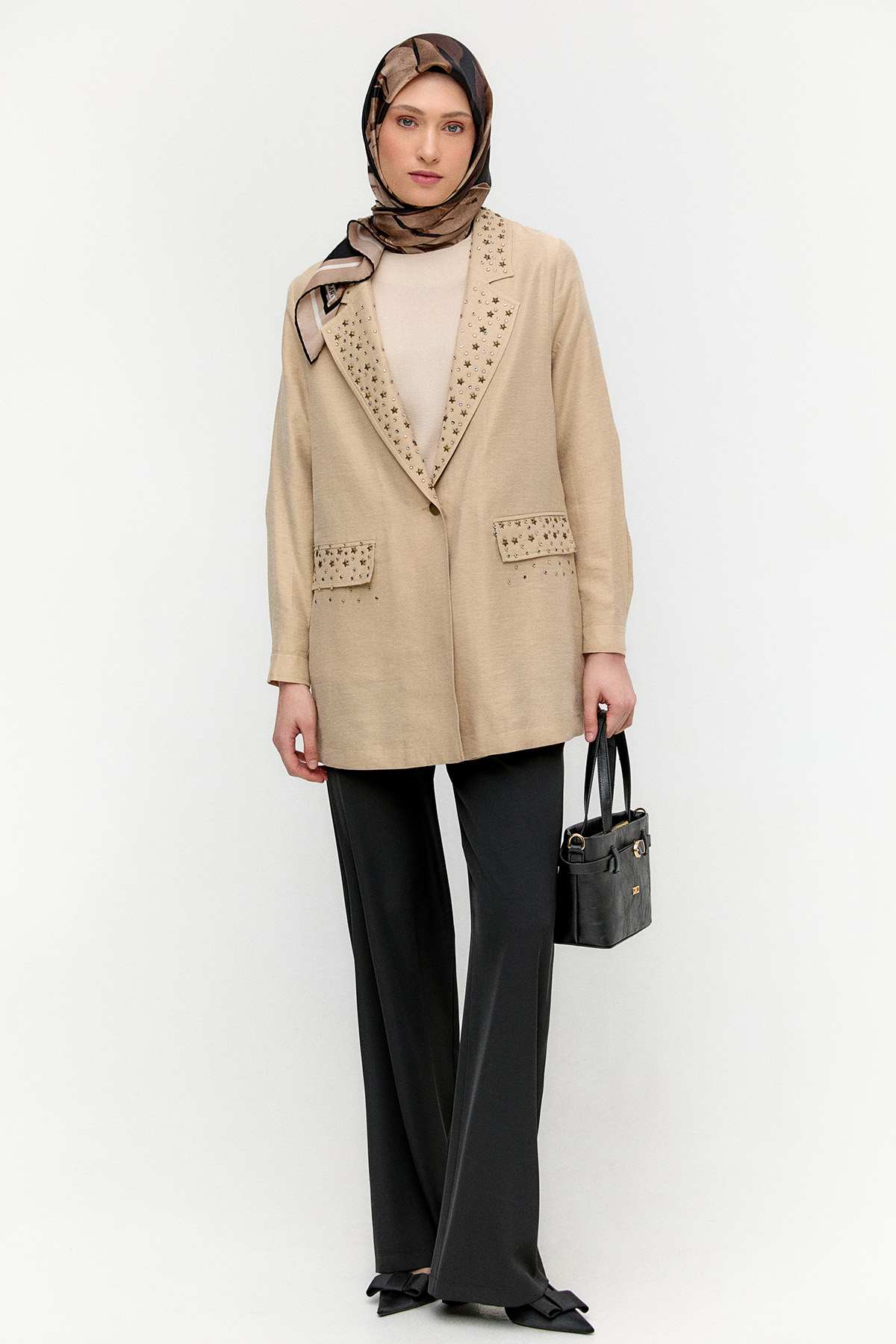 Taşlı Mono Kapamalı Ceket, Tesettür Giyim