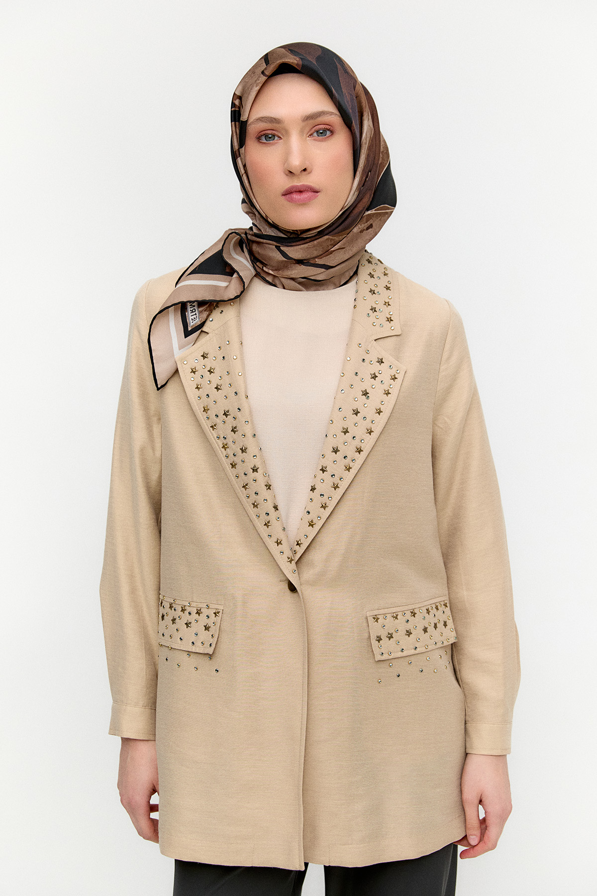 Taşlı Mono Kapamalı Ceket, Tesettür Giyim